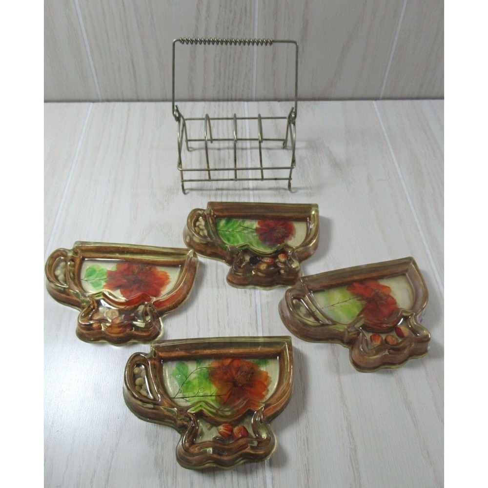 Vintage Design Gifts Tea Cup Bag Holders Acrylic Lucite Dried Flowers stand 70s